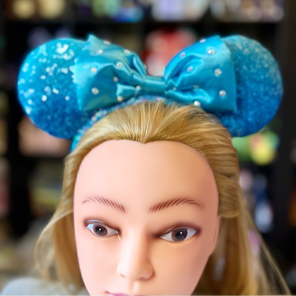 Minnie Mouse Sequin Ears Headband Aqua Blue Disney NWT